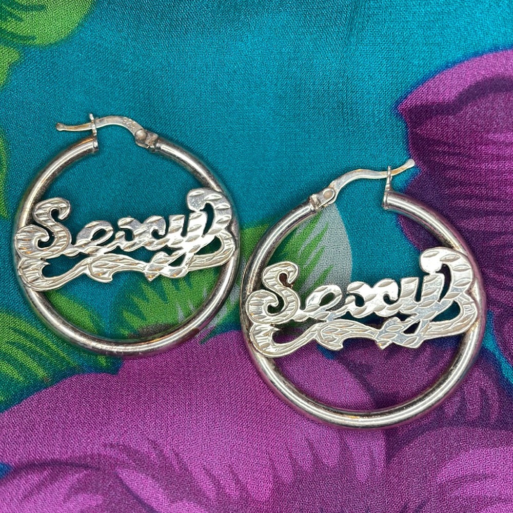 Sterling silver sexy hoop earrings nameplate earrings